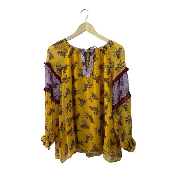 Sundance Small Floral Dreams Blouse Top Boho Yellow Gold Tassels Womens - Picture 3 of 15
